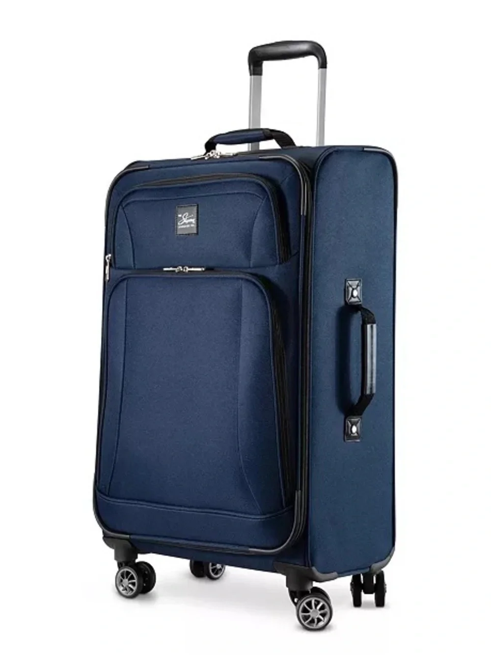 Skyway Epic Large Check-in Spinner Softside Navy Suitcase with Front Zip Pockets